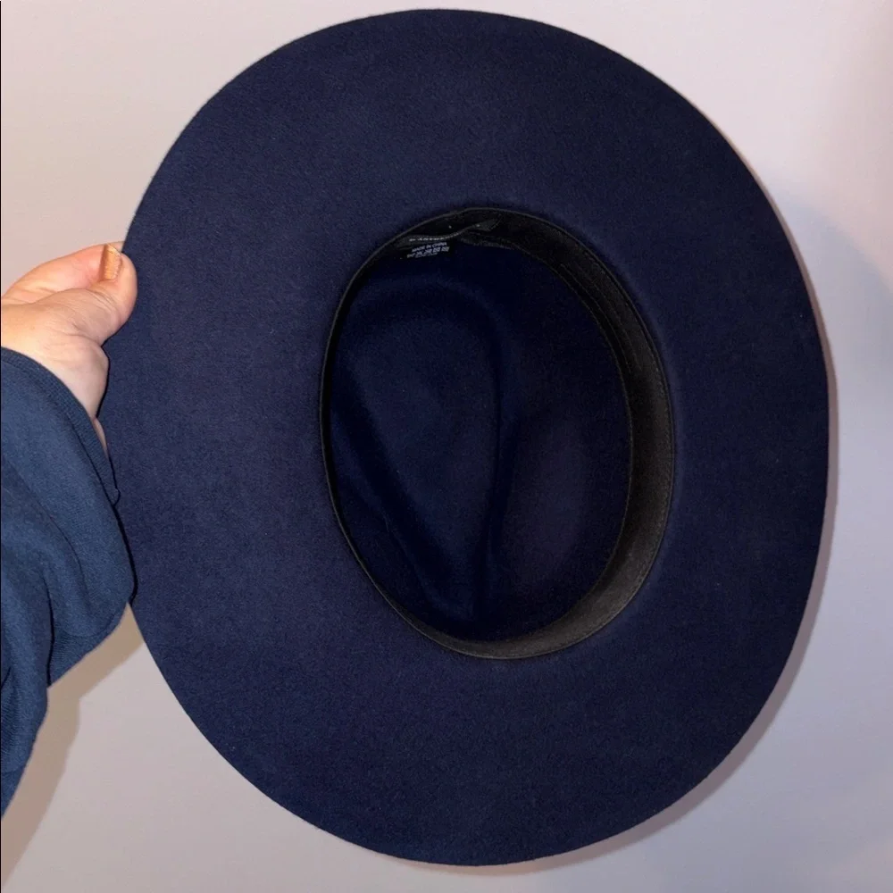 By Anthropologie Gemma Felted Rancher Hat Navy Blue 100% Wool Wide Brim Cowboy